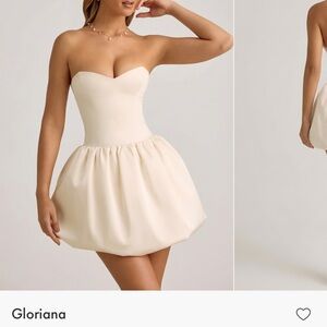 Oh Polly Strapless Bubble Hem Mini Dress in Cream